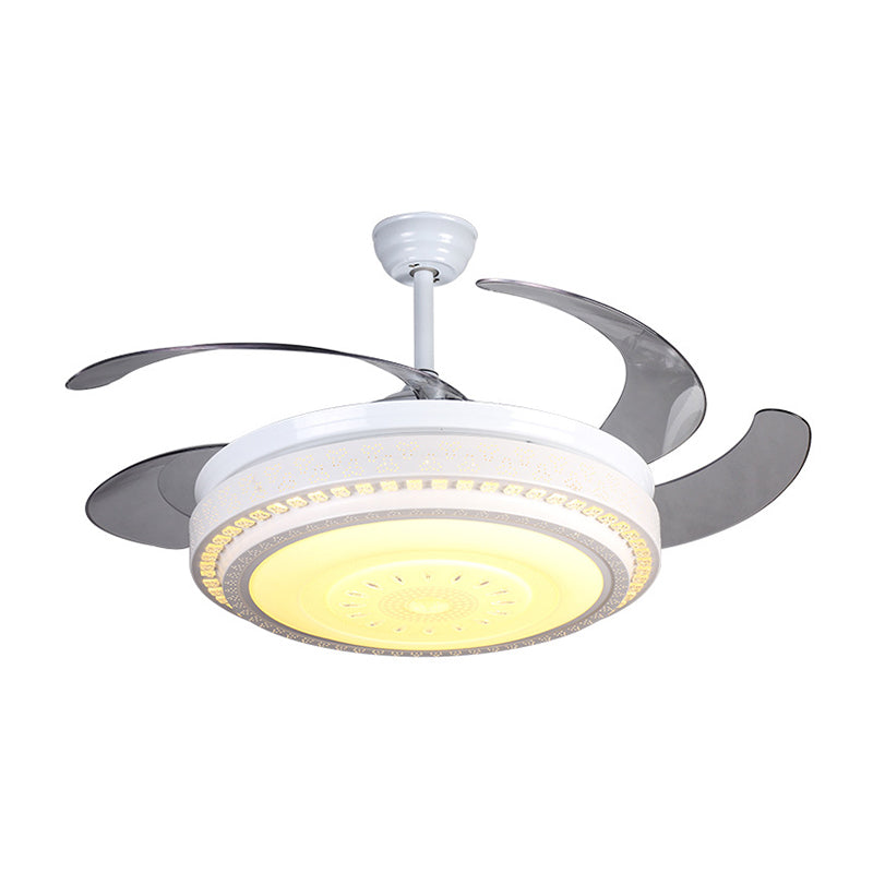 4 messen witte led plafondventilator licht moderne gefacetteerde kristallen cirkelvormige semi -flushmount, 52 "breed