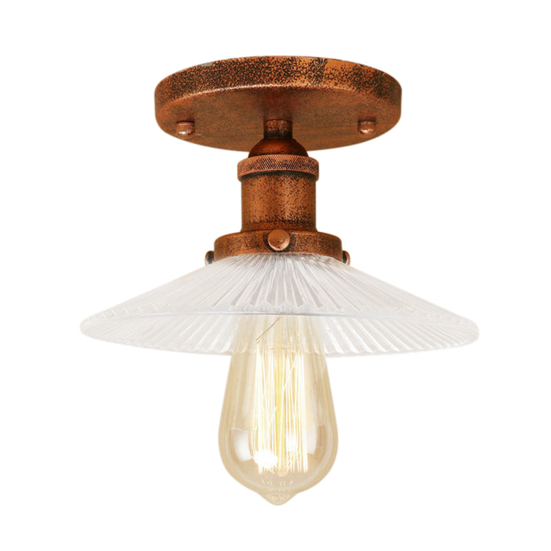 Plafonnier industriel en verre nervuré conique, éclairage semi-monté, 1 ampoule, pour salon, noir/laiton/cuivre