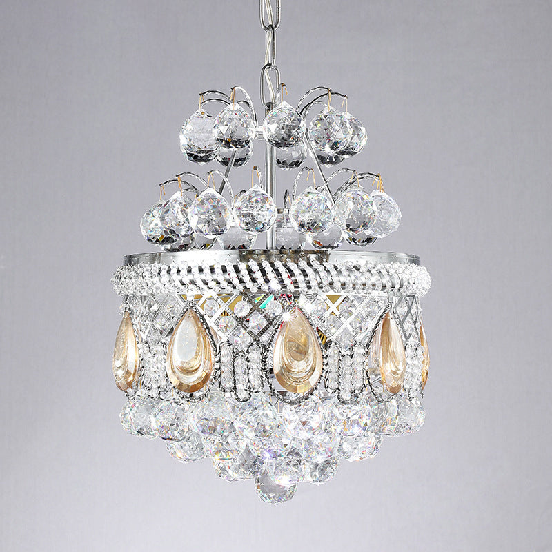 Clear Crystal Orbs Cascade Suspensie Hanger Contemporary 3 Bulbs Gang kroonluchter verlichting in zilver met druppel/bladontwerp