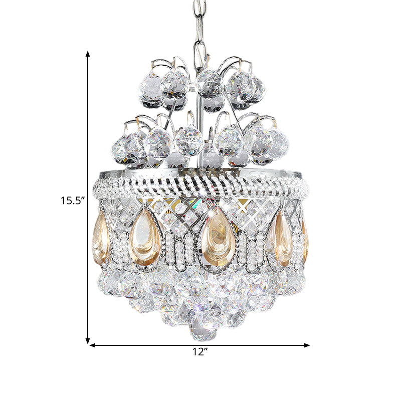 Clear Crystal Orbs Cascade Suspensie Hanger Contemporary 3 Bulbs Gang kroonluchter verlichting in zilver met druppel/bladontwerp
