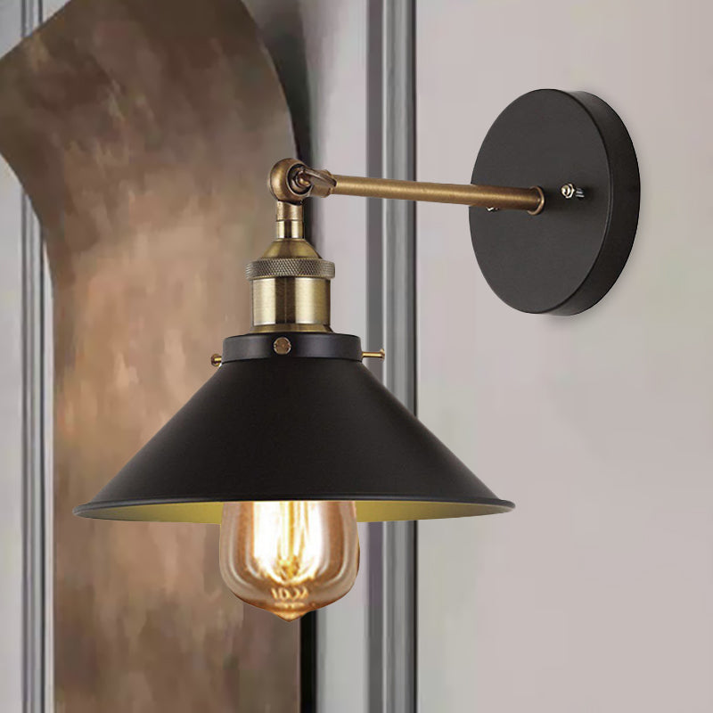 Industrial Stylish Cone Wall Sconce 1 Light Metallic Wall Mount Light in Black for Living Room, 2 Packs