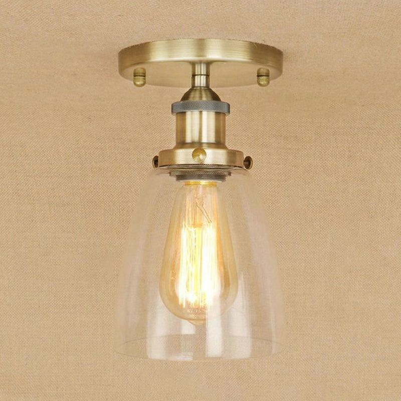 Luminaires de plafond à une ampoule, cône industriel en verre transparent, éclairage semi-encastré en argent/laiton/rouille