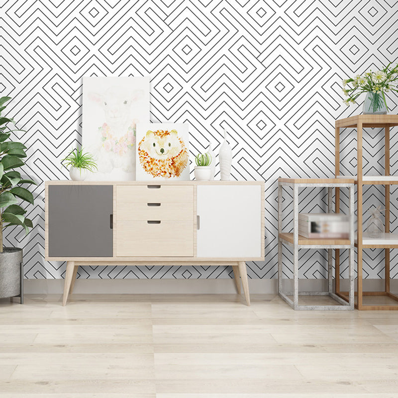 Black-White Linework Maze Wallpaper Temporary Modern Style Living Room Wall Decor, Self-Stick