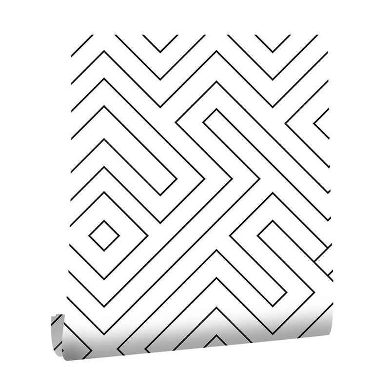 Black-White Linework Maze Wallpaper Temporary Modern Style Living Room Wall Decor, Self-Stick