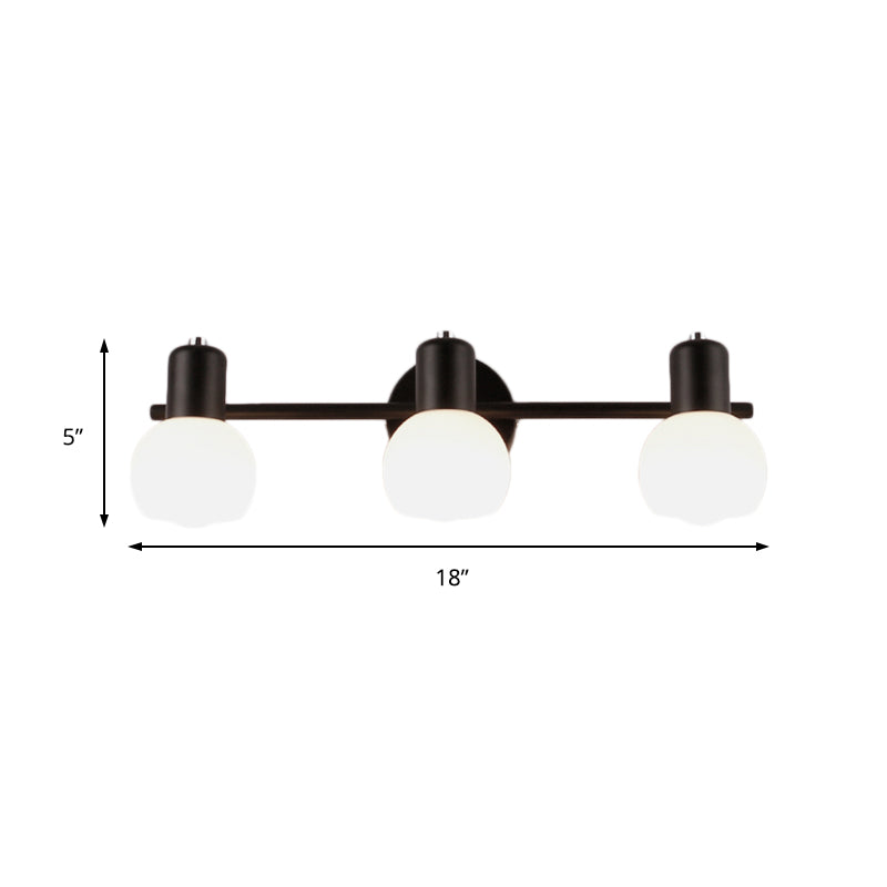 3-Bulb Wall Sconce Lighting with Bubble Shade Opal Glass Modern Bathroom Light Fixture in Black/White