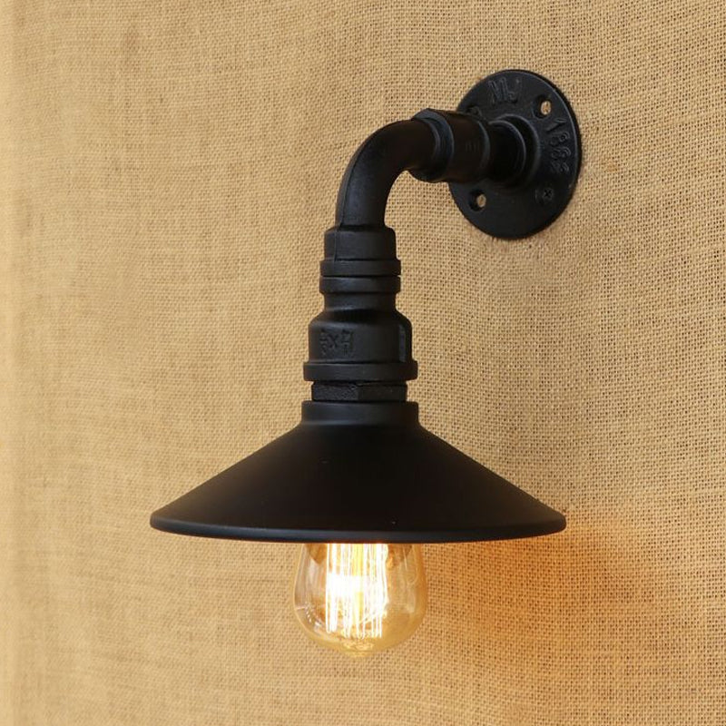 Metal Antique Brass/Black Wall Sconce Light Conic Shade 1 Light Steampunk Wall Lighting with Curved Pipe