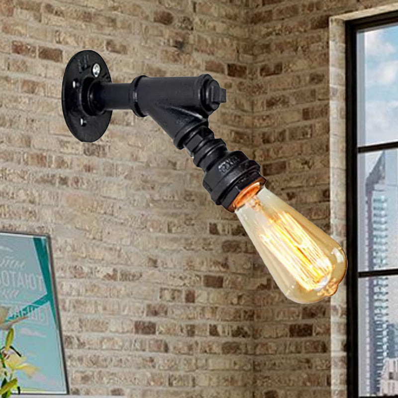 1 Head Wall Light Sconce Antique Stylish Piped Metal Mini Sconce Lighting Fixture in Rust/Black for Restaurant
