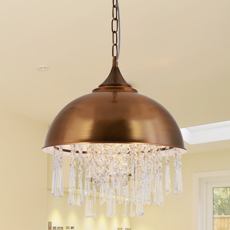 1 Bulb Dome Pendant Light Fixture Industrial Black/Chrome Metal Hanging Light with Crystal Bead