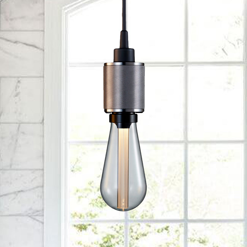 Metallic Open Bulb Pendant Lighting Retro Industrial 1 Light Restaurant Hanging Lamp in Black/Silver