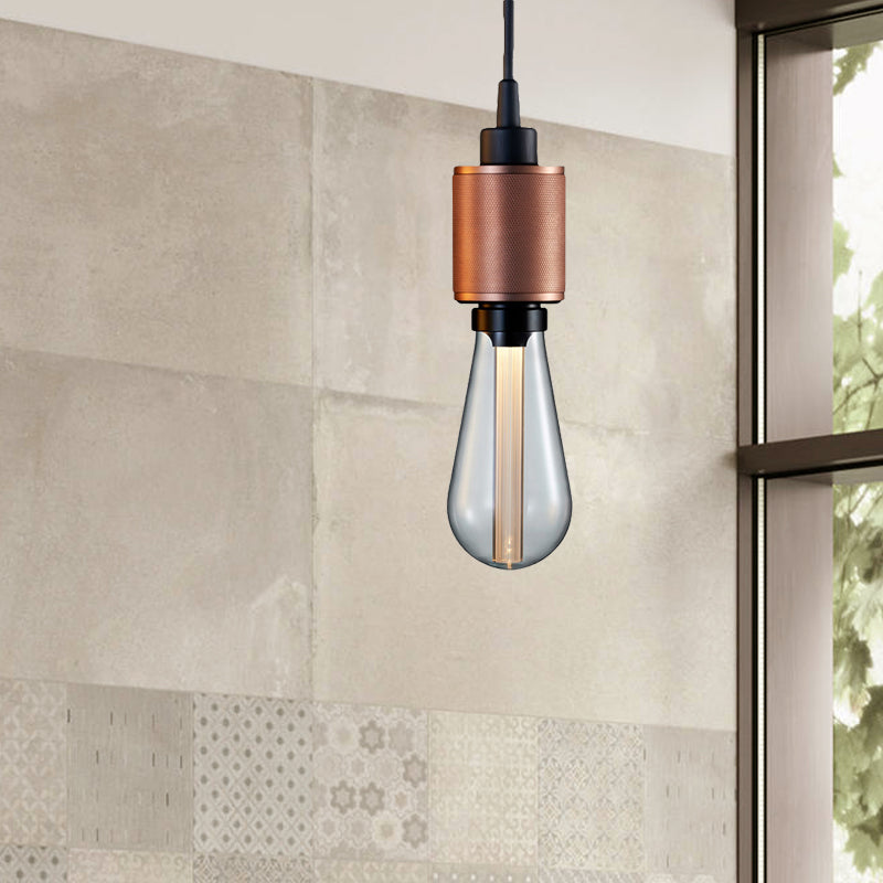 Metallic Open Bulb Pendant Lighting Retro Industrial 1 Light Restaurant Hanging Lamp in Black/Silver