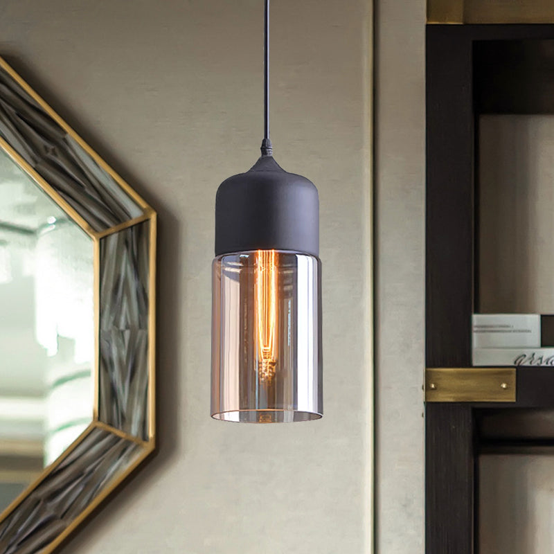 Zylinder Anhänger Beleuchtung Industrie 1 hellbraunes Glas Hanging Deckenlicht in Schwarz, 5 "/7"/8 "breit