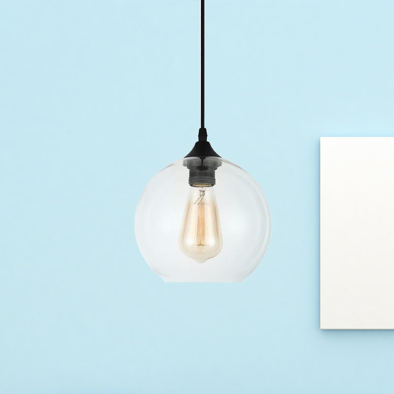 8 "/10"/12 "Luce a sospensione larga globo industriale 1 lampada appesa a grigio chiaro/trasparente in nero