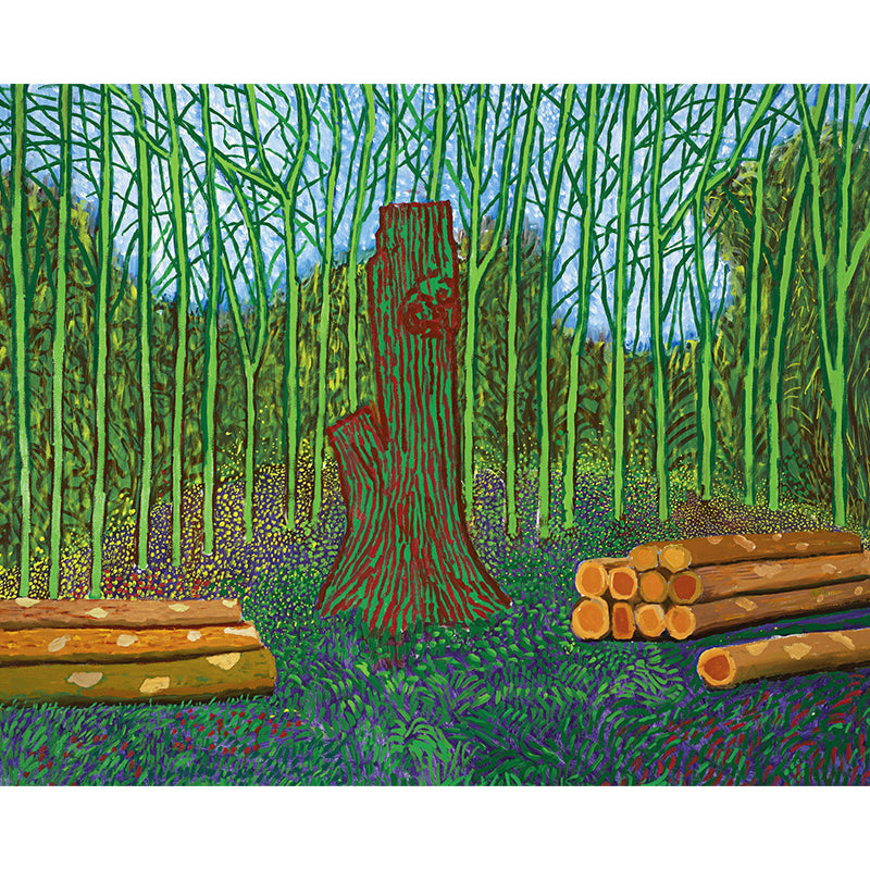 Art Deco Wood Logs Mural Decal Green Botanix Wall Covering for Living Room, Custom Size