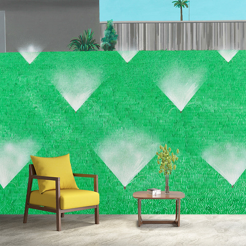 Modern Art Lawn Watering Mural for Corridor Custom Size Wall Decor in Blue-Green