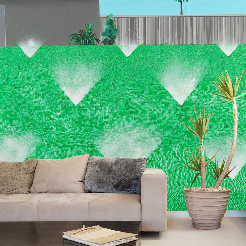 Modern Art Lawn Watering Mural for Corridor Custom Size Wall Decor in Blue-Green