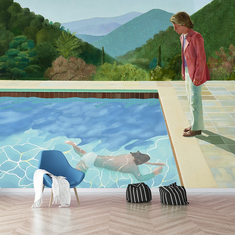 Non-Woven Washable Murals Artistic Pool with Two Figures Painting Wall Decoration for Home