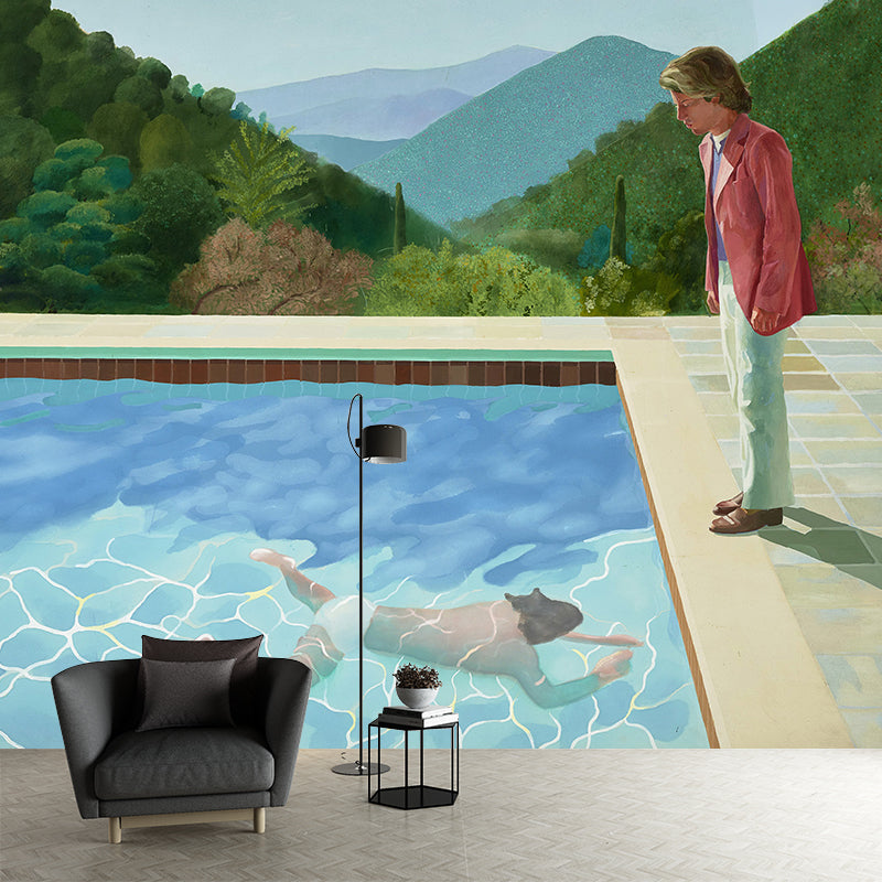 Non-Woven Washable Murals Artistic Pool with Two Figures Painting Wall Decoration for Home