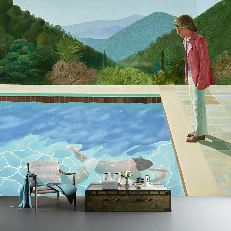 Non-Woven Washable Murals Artistic Pool with Two Figures Painting Wall Decoration for Home