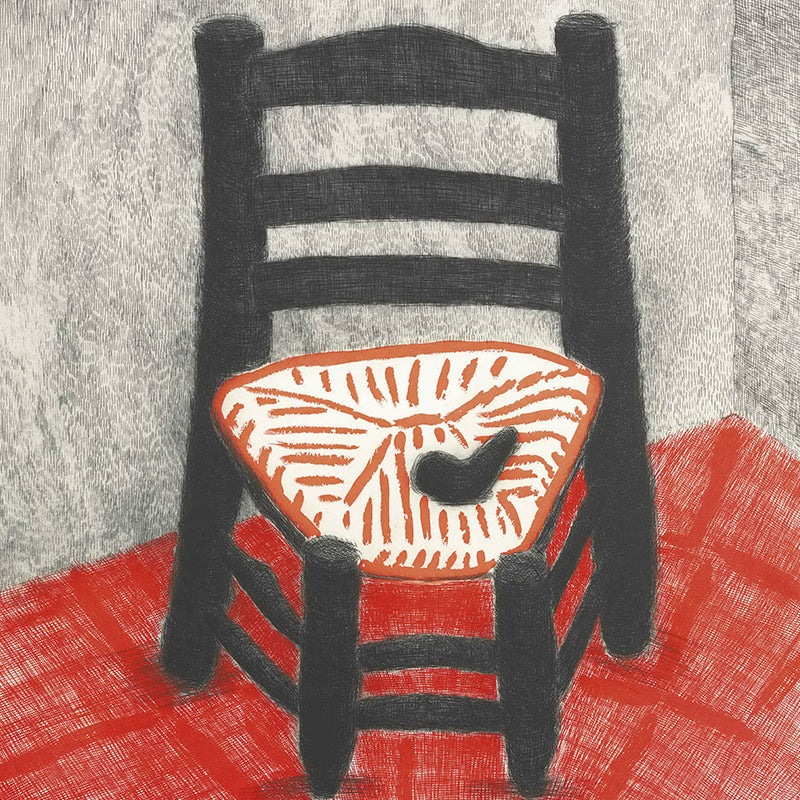 Art Low Wood Chair Mural Wallpaper Red-Grey Moisture Resistant Wall Decor for Living Room