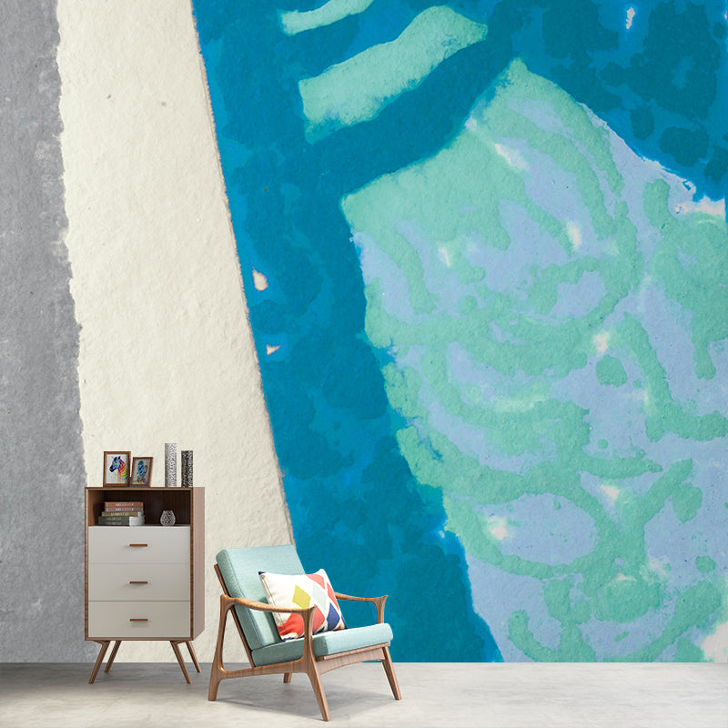 Smooth Big Blue-White Mural Artistry Alongside the Swimming Pool Wall Covering, Custom Print