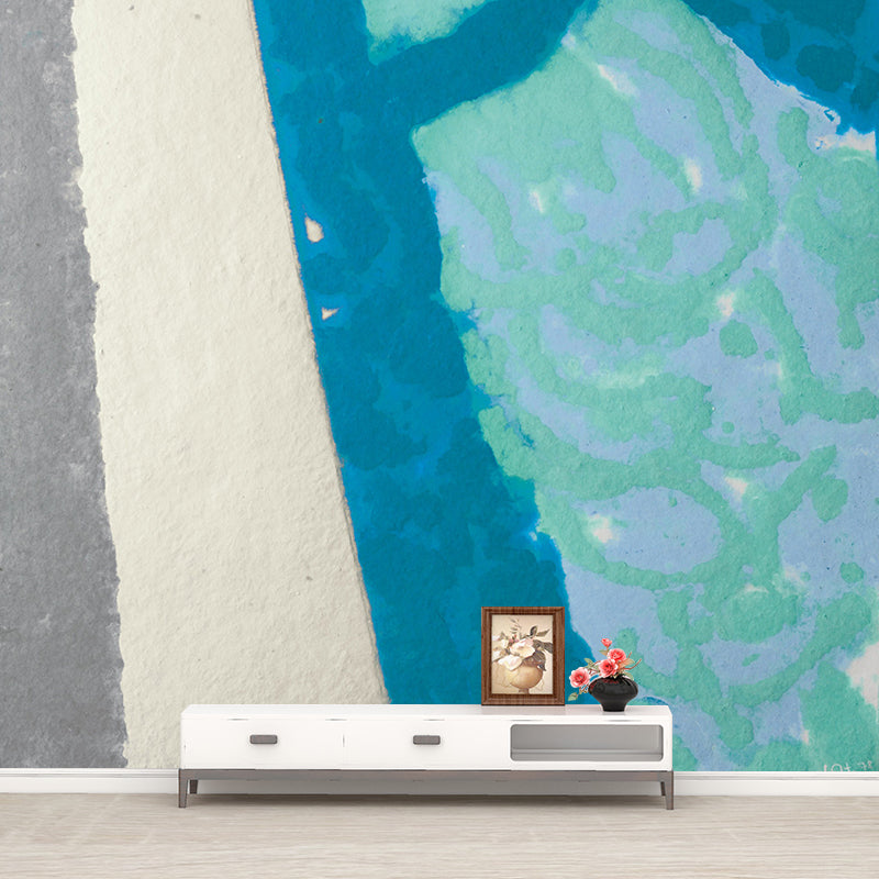 Smooth Big Blue-White Mural Artistry Alongside the Swimming Pool Wall Covering, Custom Print