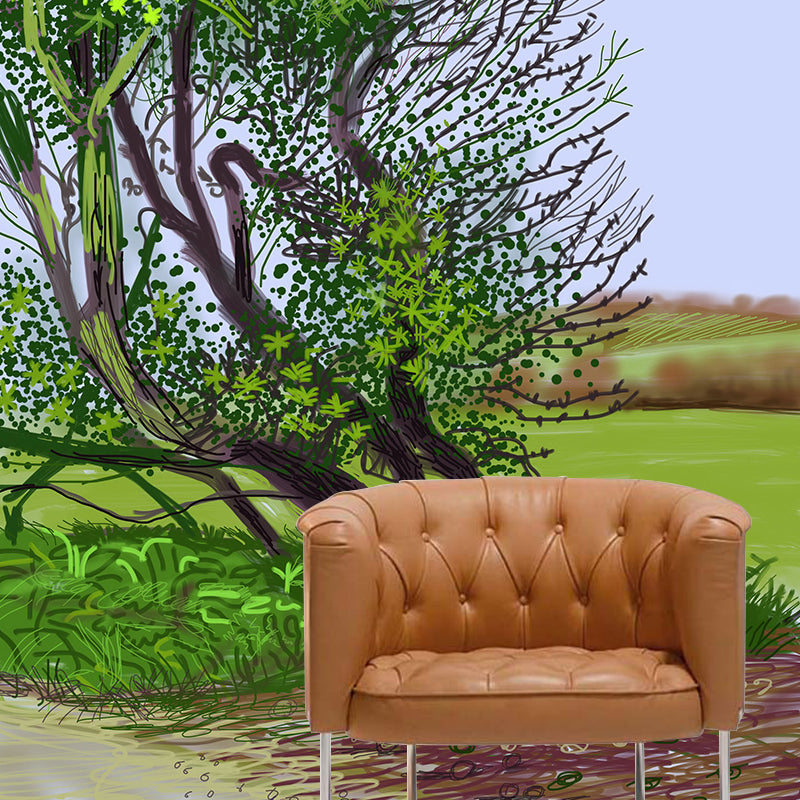 Leaning Tree Art Wall Murals Contemporary Non-Woven Wall Decor in Green for Home