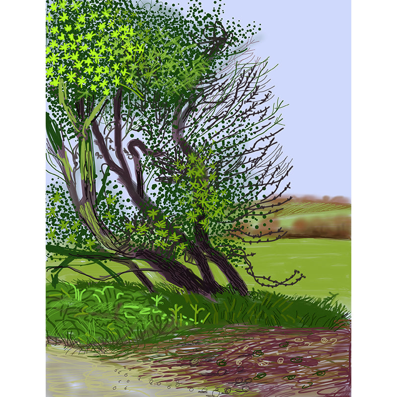 Leaning Tree Art Wall Murals Contemporary Non-Woven Wall Decor in Green for Home