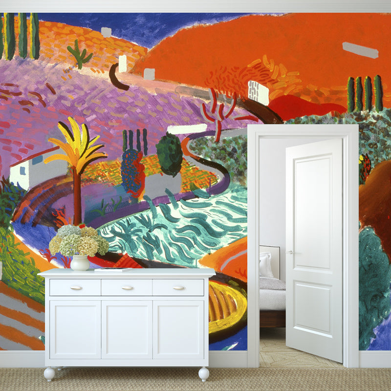 Hotel Overlook Art Murals Modernist Non-Woven Fabric Wall Decoration in Purple-Blue