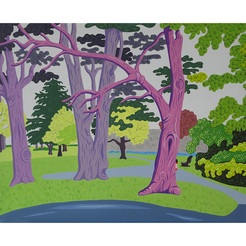 Artistic Park Scenery Wall Mural in Purple-Green Bedroom Wall Decor, Customized Size
