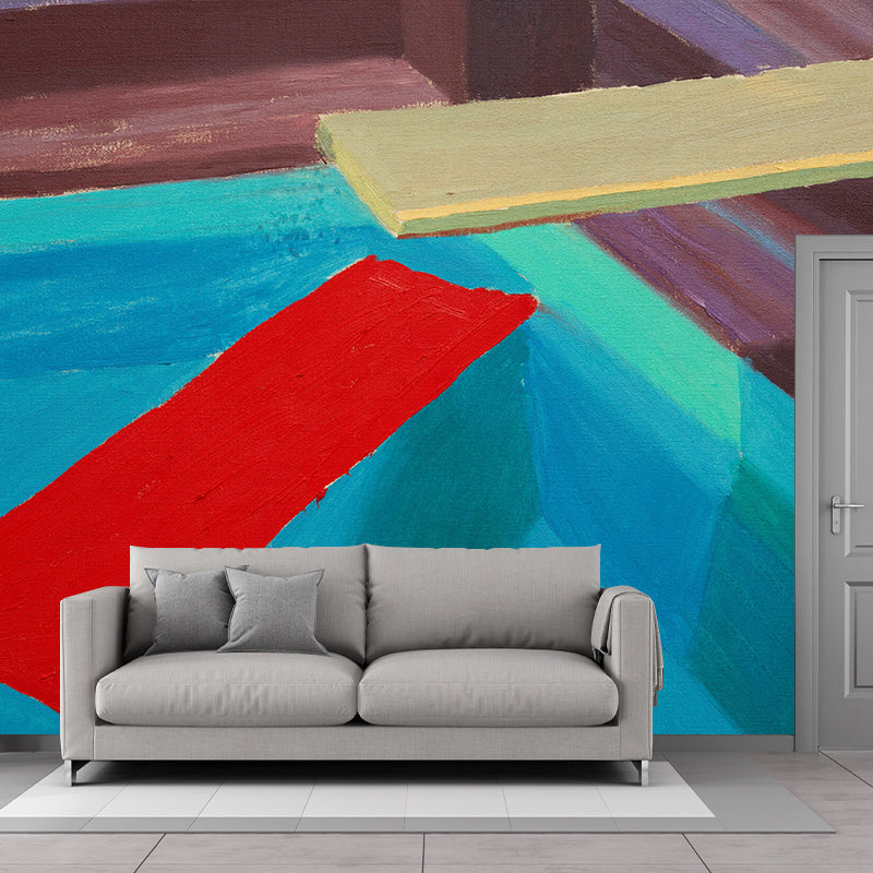 Art Pool Jump Board Mural Red-Yellow-Blue Moisture Resistant Wall Covering for Home