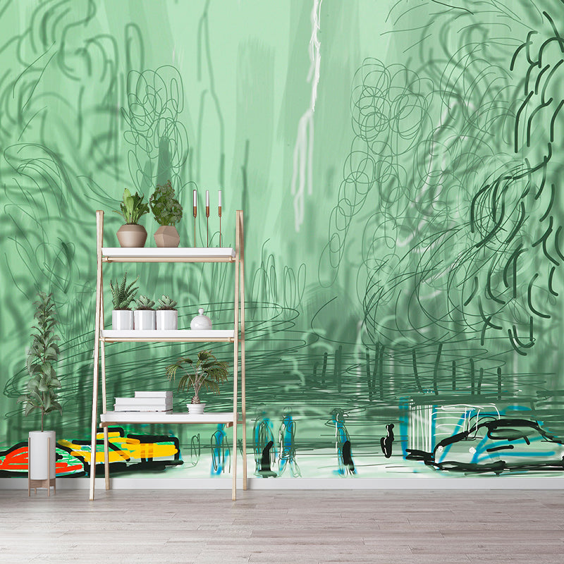 Green Yosemite Waterfall Wall Mural Stain Resistant Wall Covering for Living Room