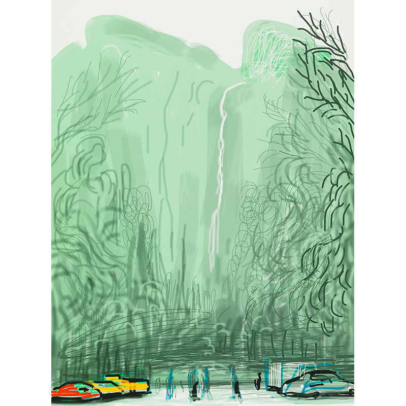 Green Yosemite Waterfall Wall Mural Stain Resistant Wall Covering for Living Room
