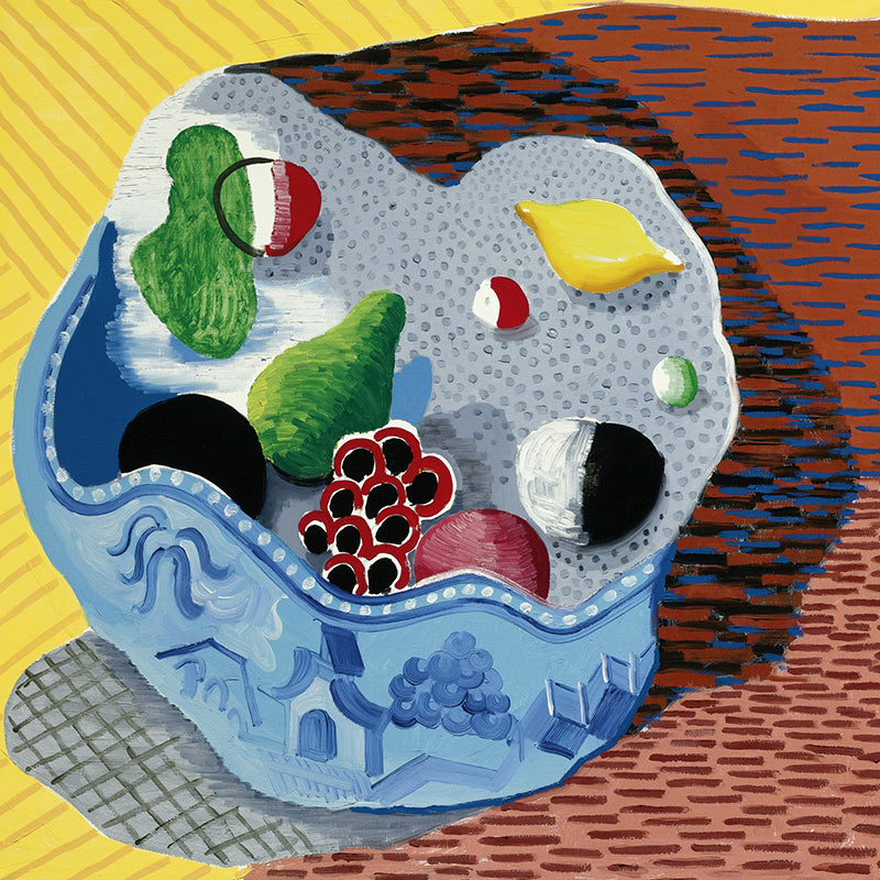Art Deco Still-Life Fruit Murals Blue-Yellow-Green Water Resistant Wall Covering for Bedroom