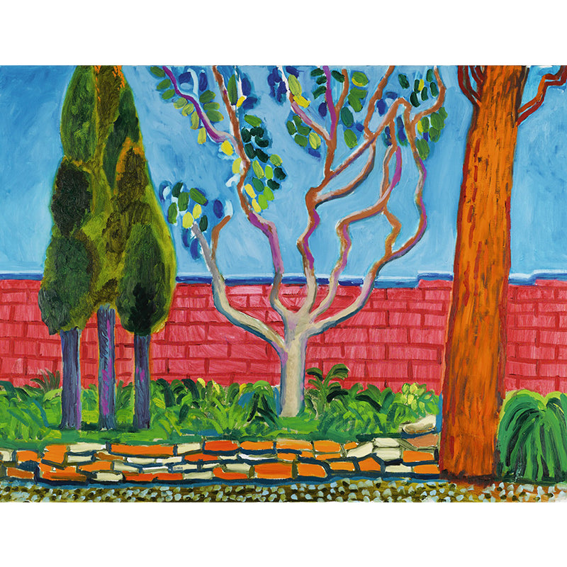 Tree and Brick Fence Mural Artistry Washable Living Room Wall Decoration, Optional Size