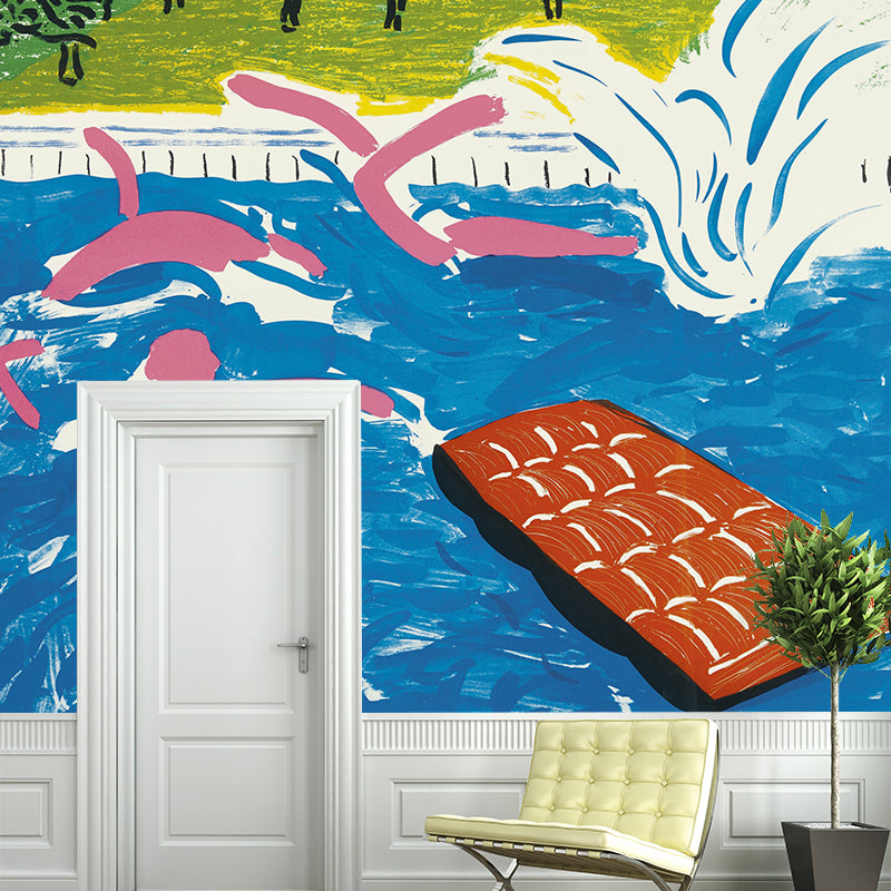 Blue-Green Swimming Painting Murals Hockney Artworks Modern Moisture Resistant Wall Decor