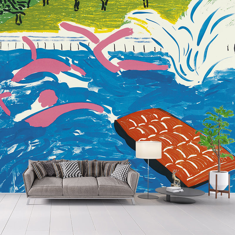 Blue-Green Swimming Painting Murals Hockney Artworks Modern Moisture Resistant Wall Decor