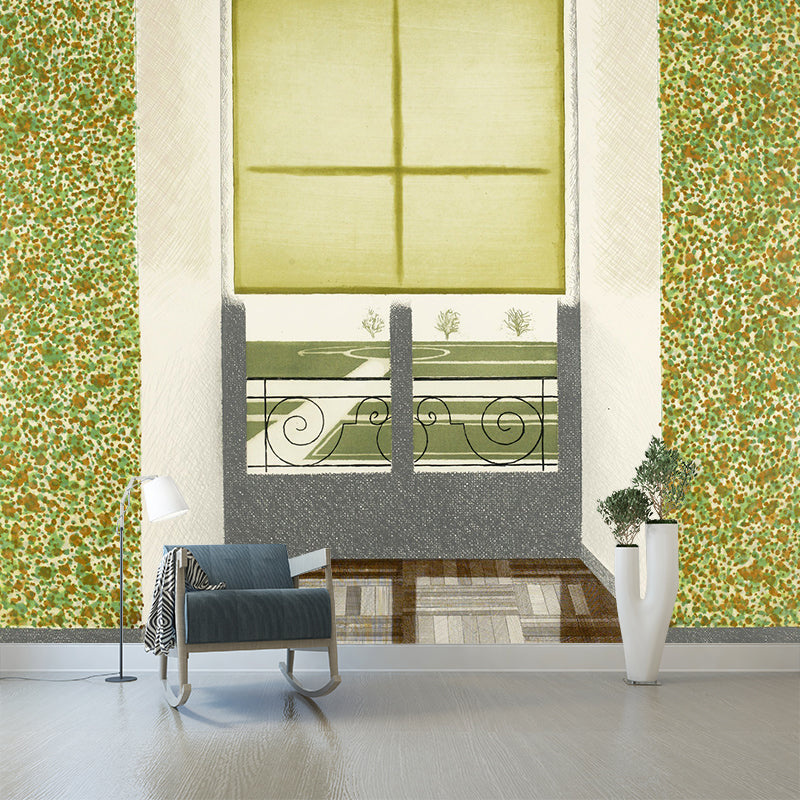 Yellow-Green Window Painting Mural Decal Washable Artistic Corridor Wall Decoration