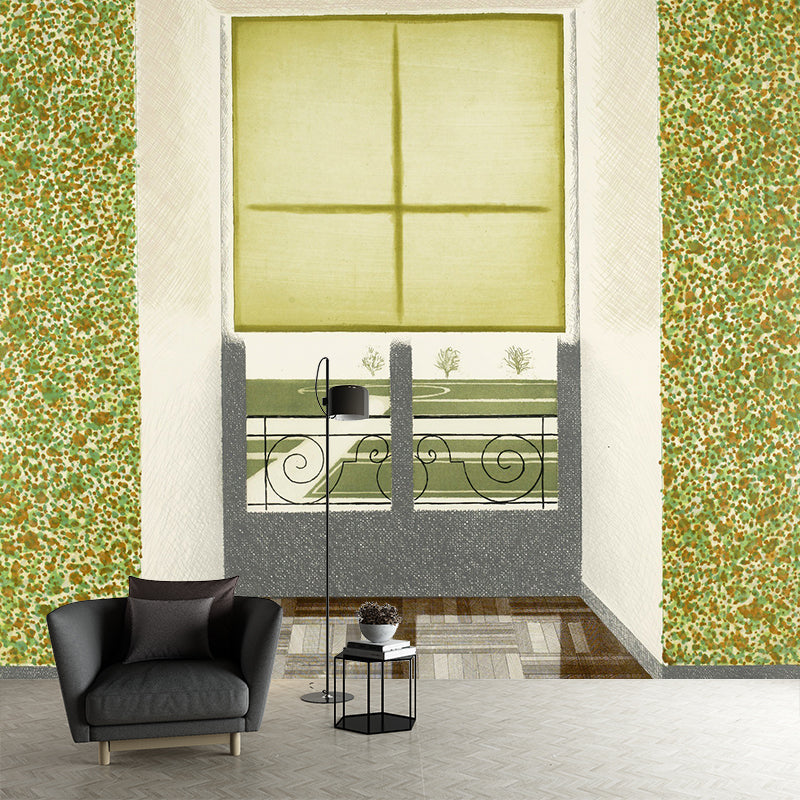 Yellow-Green Window Painting Mural Decal Washable Artistic Corridor Wall Decoration