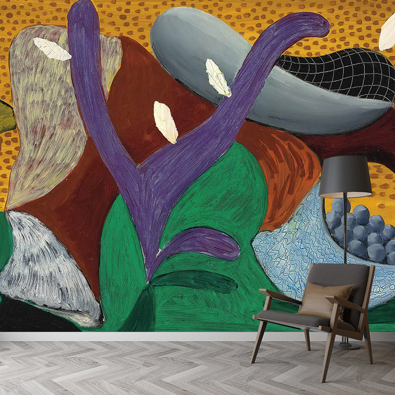 Art Deco Plants Wallpaper Murals Red-Yellow-Blue-Green Abstract Wall Covering for Home