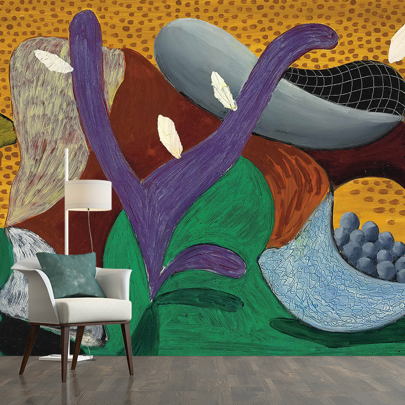 Art Deco Plants Wallpaper Murals Red-Yellow-Blue-Green Abstract Wall Covering for Home