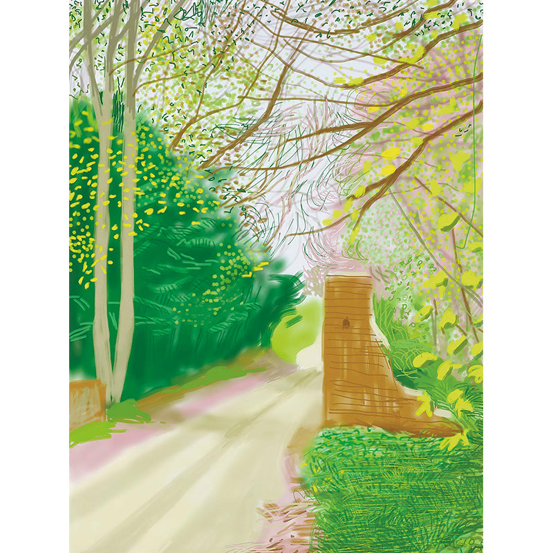 Artistry Spring Forest Path Mural Yellow and Green Scenery Drawing Wall Decoration