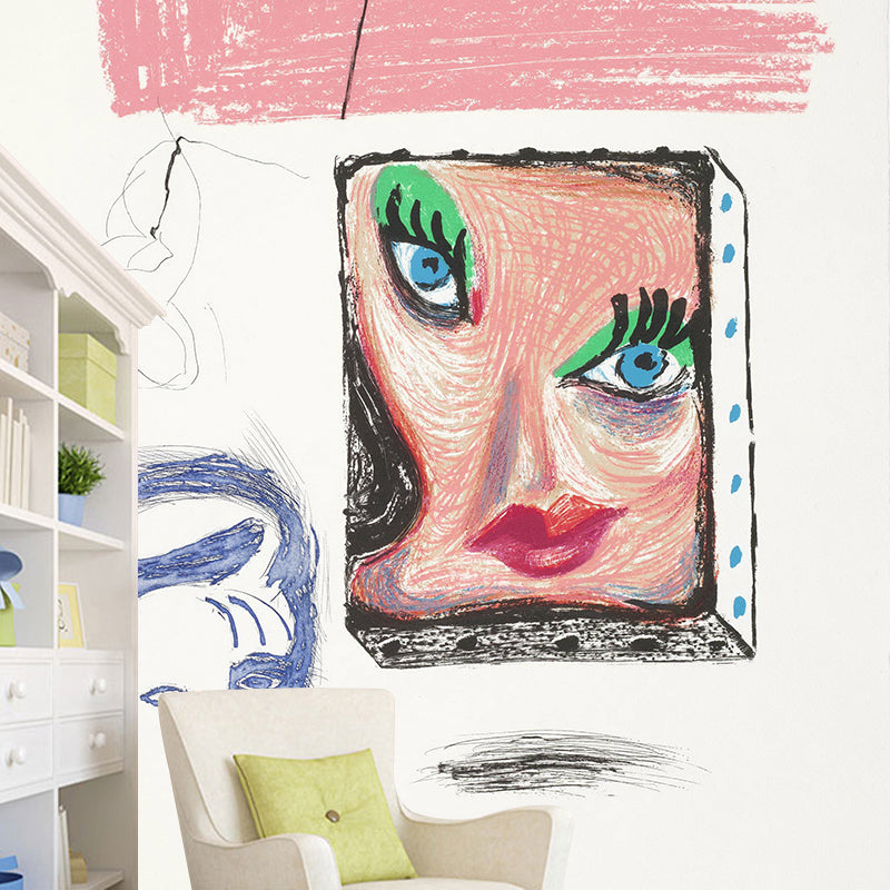 Art Deco Girls Wall Murals with An Image of Celia Pattern Pink-Green Wall Covering on Grey