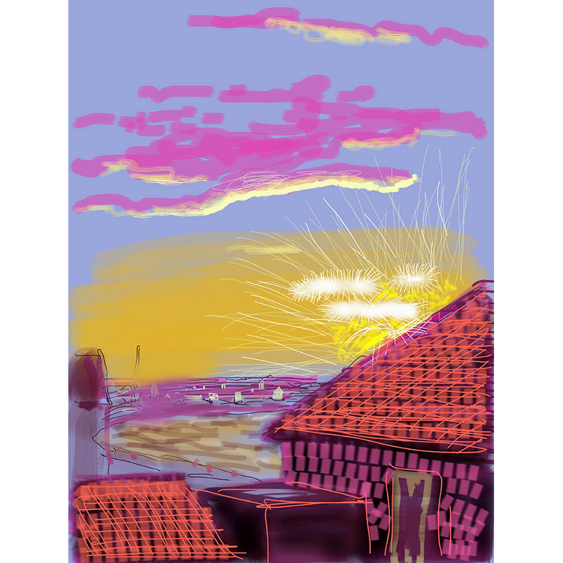 Farmhouse Sunset Scene Mural Wallpaper Artistry Smooth Wall Decoration in Purple-Yellow