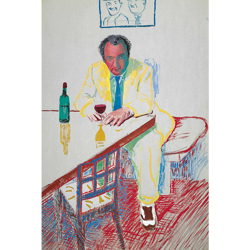 Artistry Man Drinking Mural in Red-Yellow-Blue-Green Washable Wall Covering for Corridor