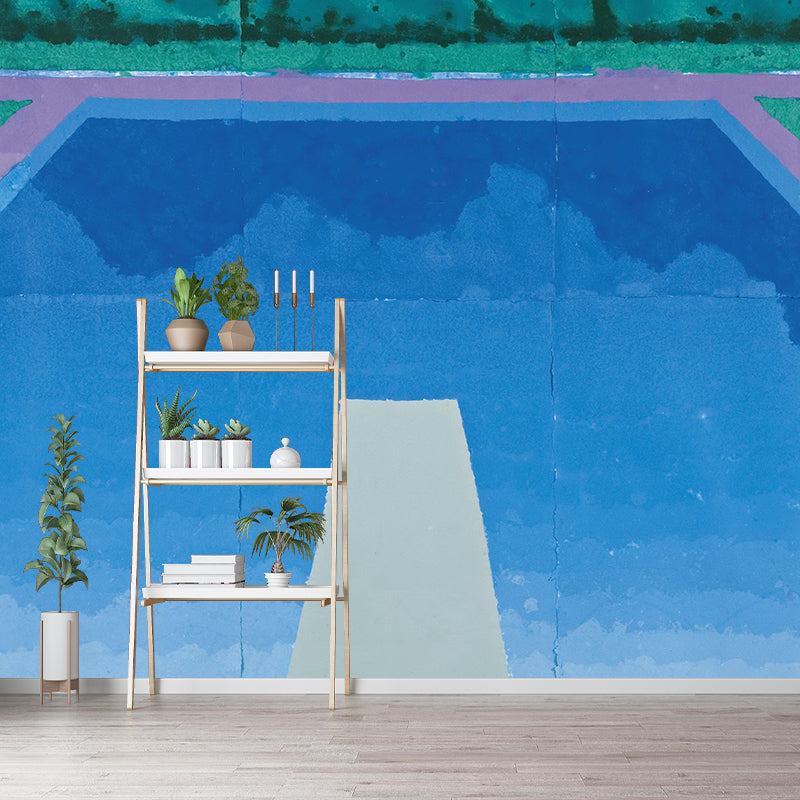 Whole Swimming Pool Mural Wallpaper Blue-Green Non-Woven Wall Art, Moisture Resistant, Custom Print