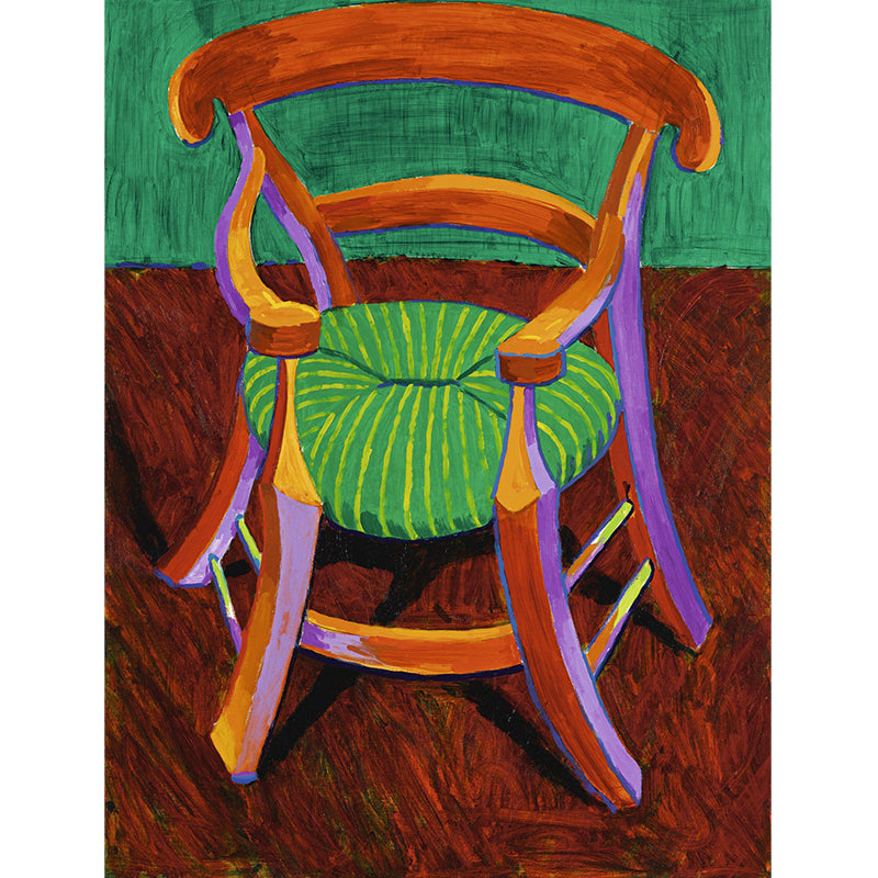 Orange-Green Art Wallpaper Murals Large Wooden Chair Drawing Wall Decor for Hallway