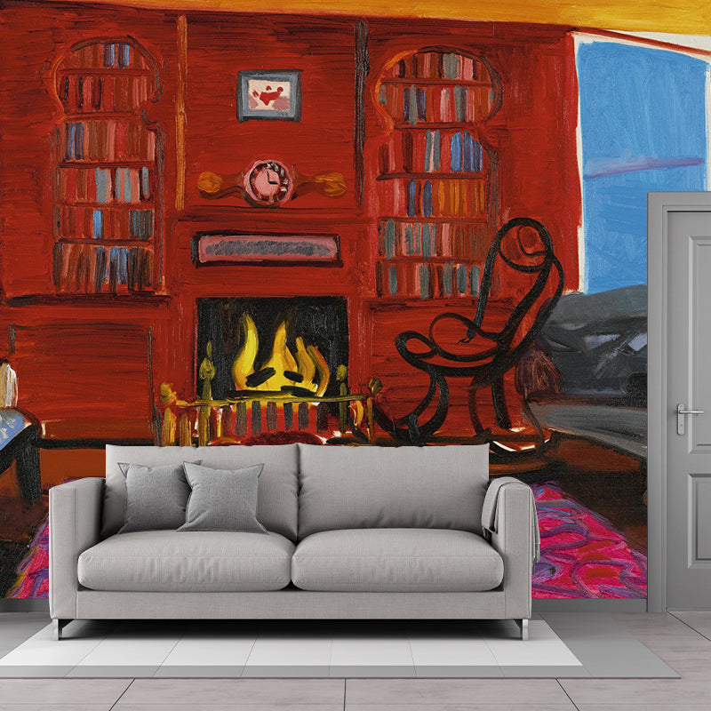 Attractive Fireplace Painting Murals for Home, Red-Yellow-Blue, Custom Size Available