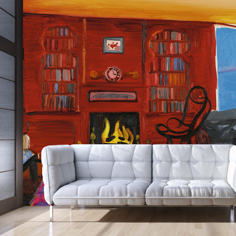 Attractive Fireplace Painting Murals for Home, Red-Yellow-Blue, Custom Size Available