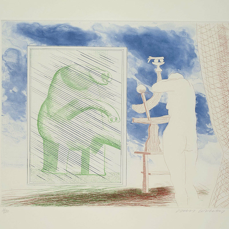 Hockney the Blue Guitar Murals in Green Art Deco Wall Covering for Bedroom, Custom Made
