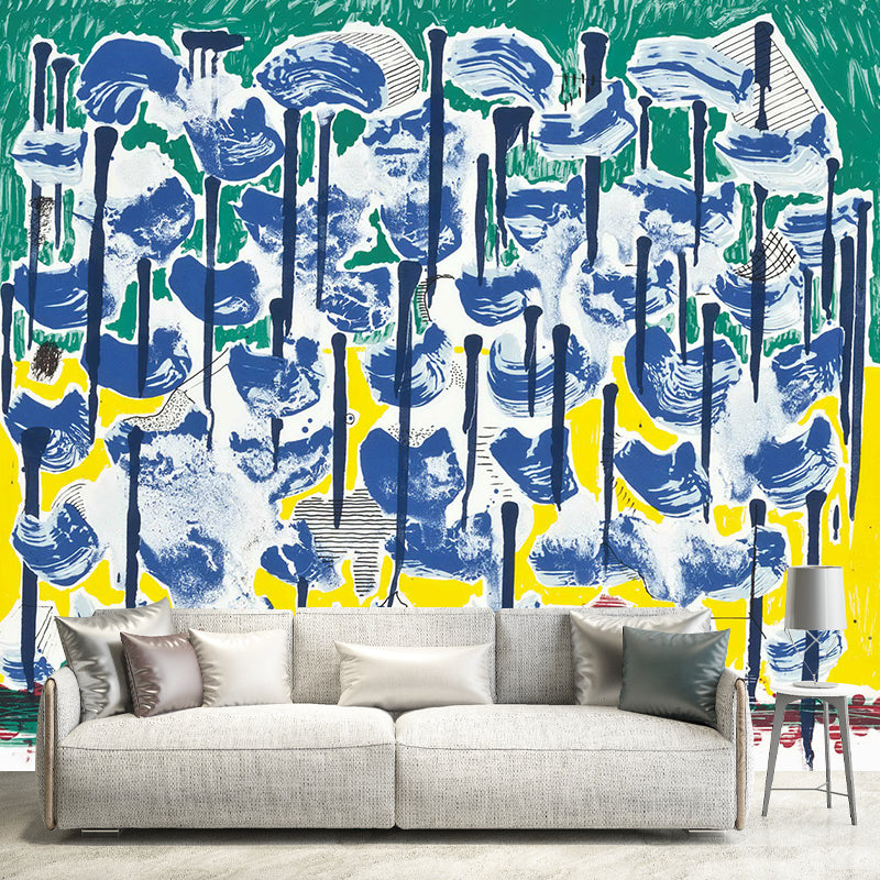Slow Forest Wall Paper Murals Blue-Yellow-Green Wall Decoration for Home Gallery